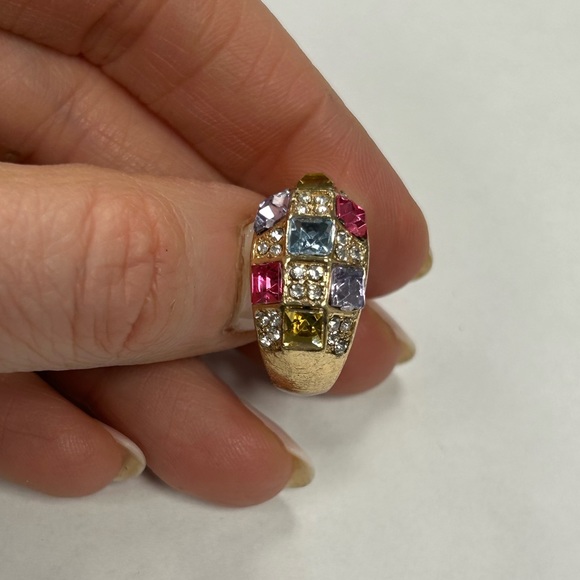 Yellow Sterling Silver Multicolored CZ Ring Size #7.5 Sample - Picture 4 of 10